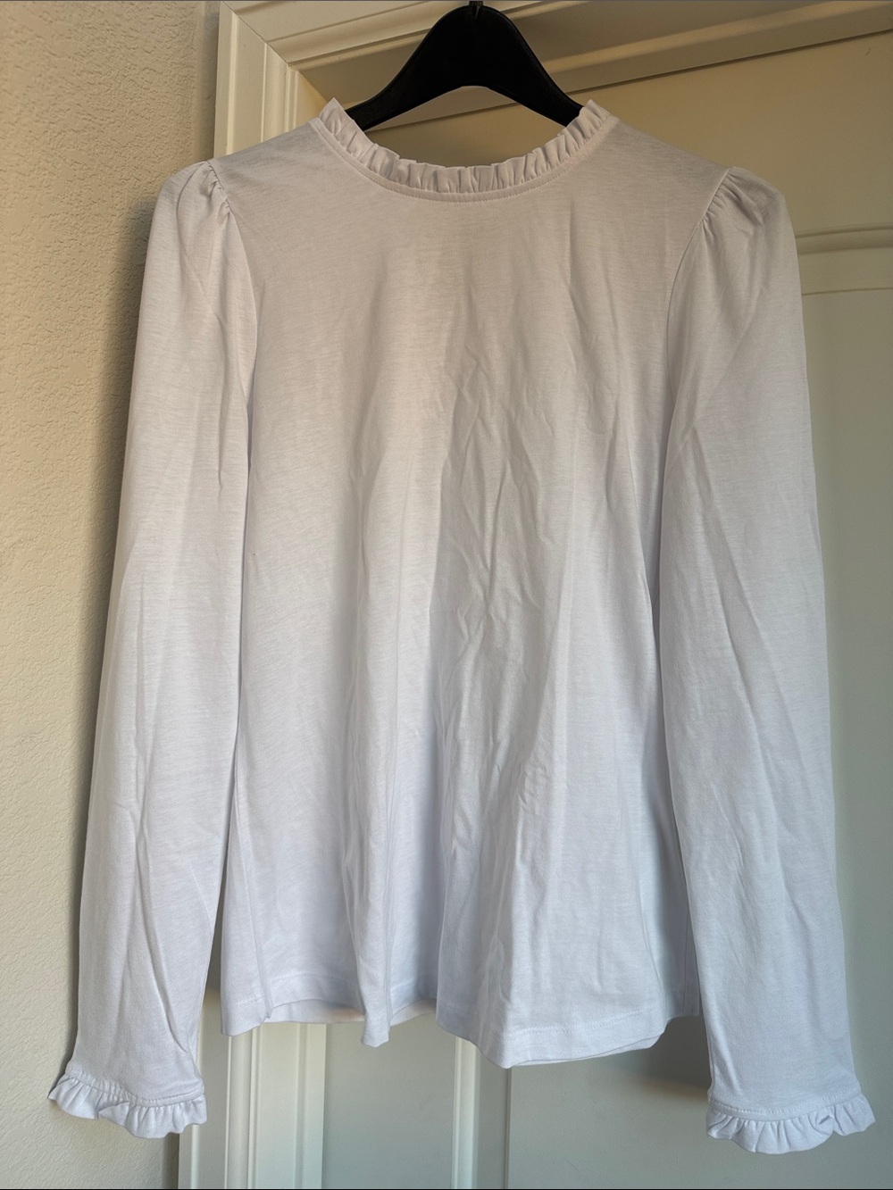 Boden White Ruffle-Trim Long Sleeve Tee size 8